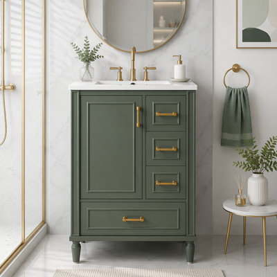 Modern Bathroom Vanity with Ceramic Sink, Soft-Close Door, 3 Drawers, and Space-Saving Storage for Compact Bathrooms