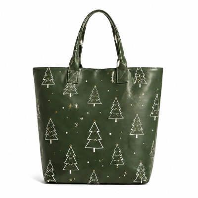 Christmas Tree Print Tote Bag Green Holiday Handbag for Women Large Reusable Shopping Shoulder Bag