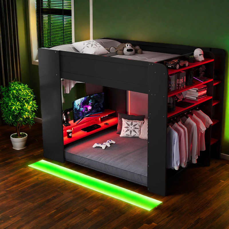 Lits superposés en bois multifonctionnels avec rangement, style moderne pour la maison