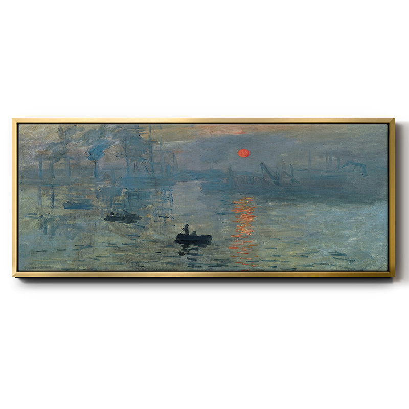 Lever de soleil, H 24 po x l 60 po x P 1,5 po, Toile avec cadre flottant or