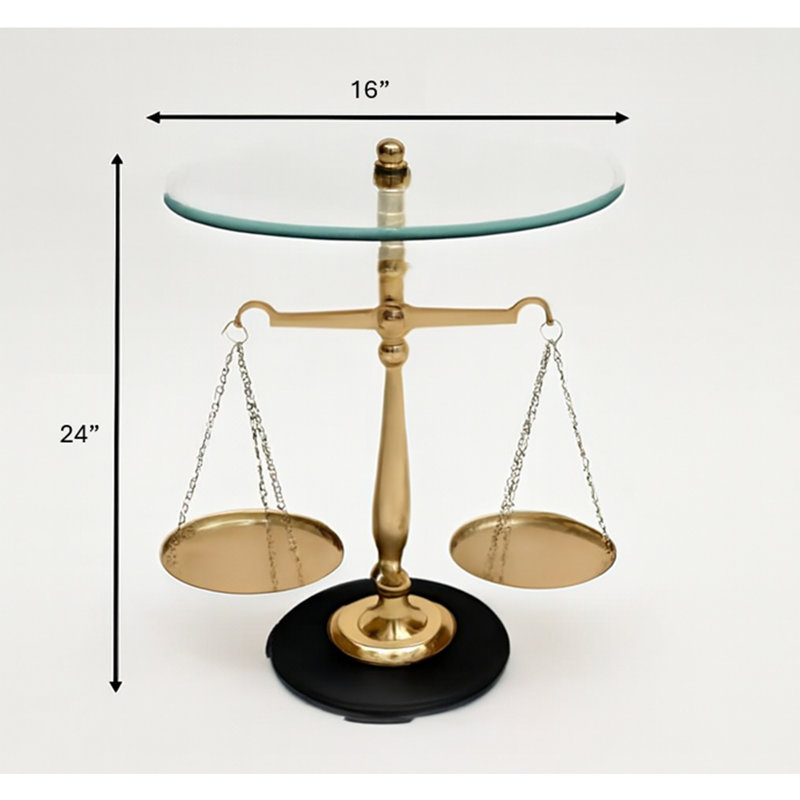 Table d'appoint | Table décorative en aluminium Balance Balance avec plateau en verre | 16 x 16 x 24 po | Table d'appoint unique pour le décor du salon