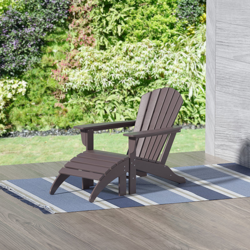 Altura Plastic Adirondack Chair with Ottoman Set, Dark Brown