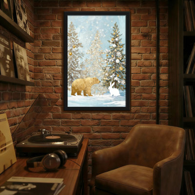Animaux, hiver, forêt, ours et lapin