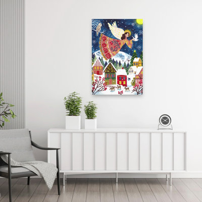 Angel Of Peace Portrait Christmas Abstract Contemporary Christmas Tree Bird Deer Winter Architecture Wall Art Print 1 Piece Wrapped Canvas Wall Art