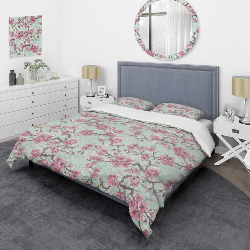 Fleurs roses - Ensemble de housse de couette floral - Polyester en microfibre