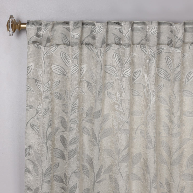 Superior Ivory Polyester Blackout Curtains with Leaf Design, 52" x 96"