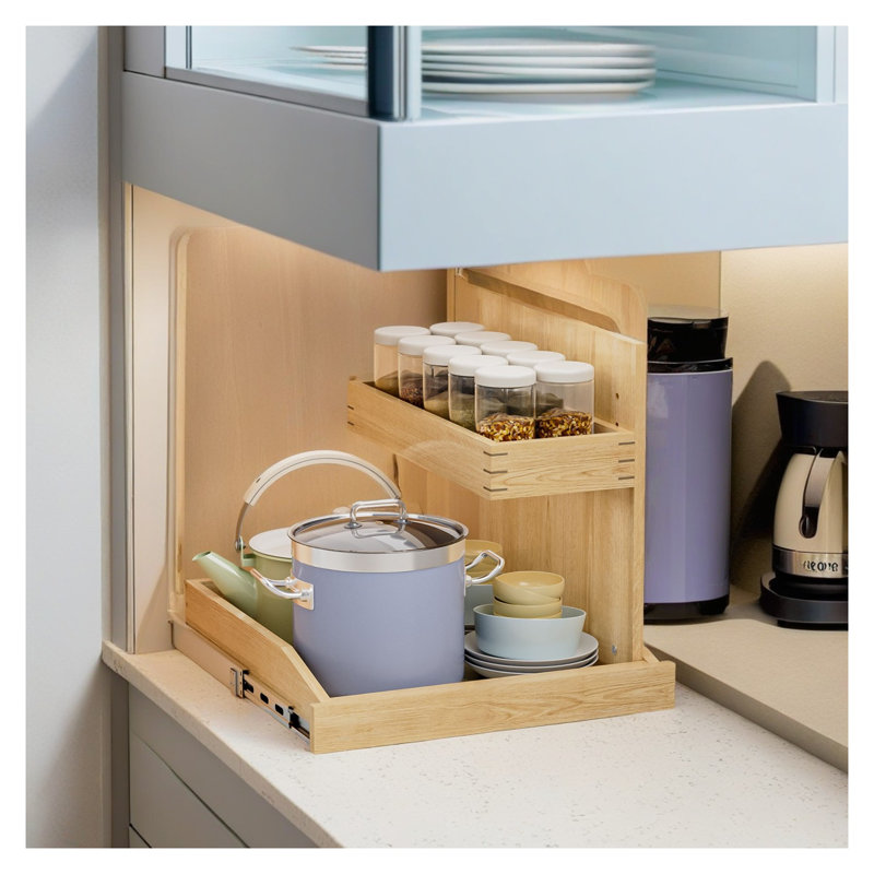 2-Tier Wood Under Sink Pull-Out Organizer, 22.5" Wide Cabinet Storage