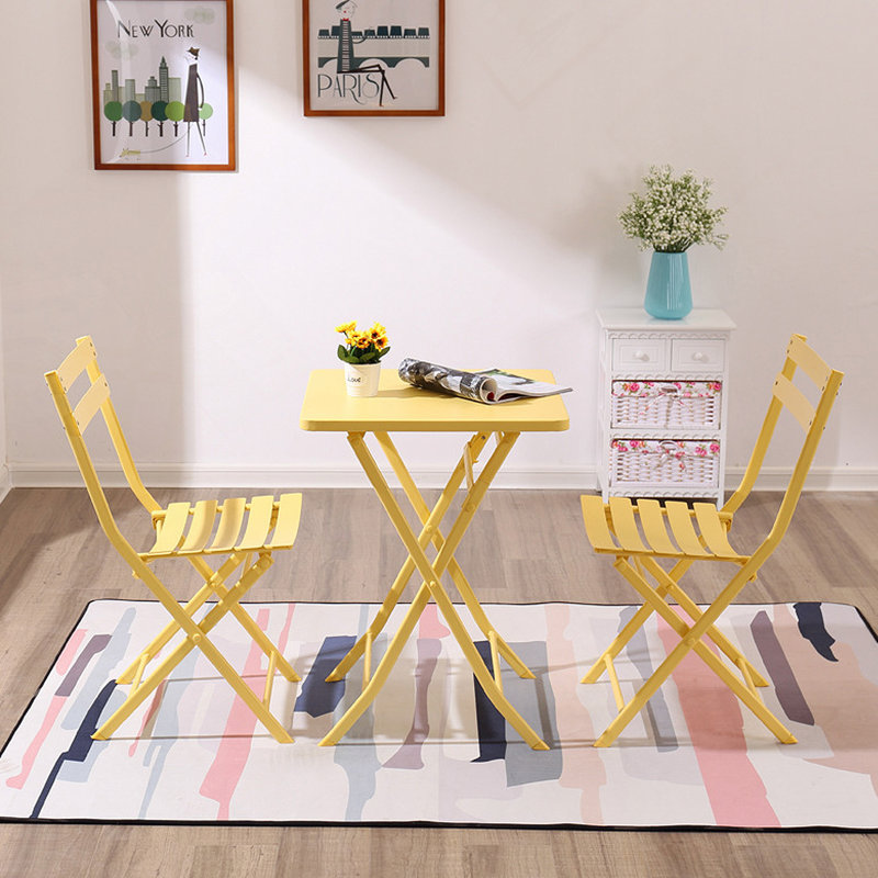 3 Piece Patio Bistro Set Of Foldable Square Table And Chairs, Yellow