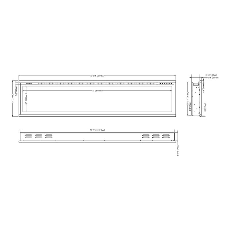 Modern Flames Spectrum Slimline Recessed or Wall Mounted Electric Fireplace, 17" H x 73.75" W x 4.75" D
