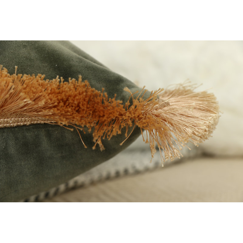 Housse de coussin en velours avec frange