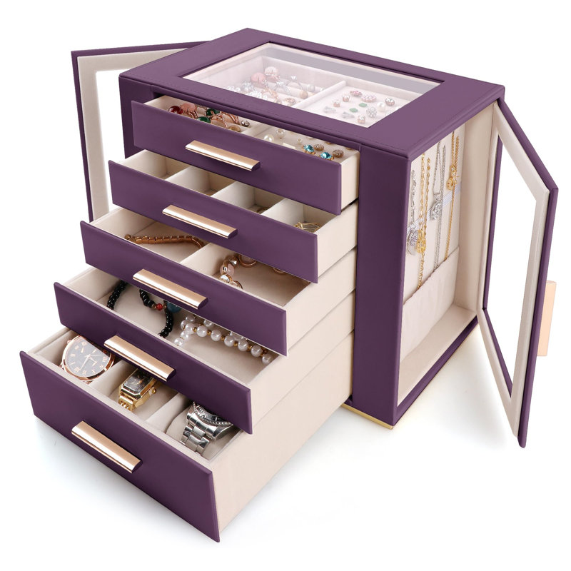 Faux Leather Jewelry Armoire, Beige