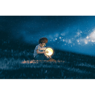 Boy With A Little Moon In His Hands by Grandfailure - Wrapped Canvas Print