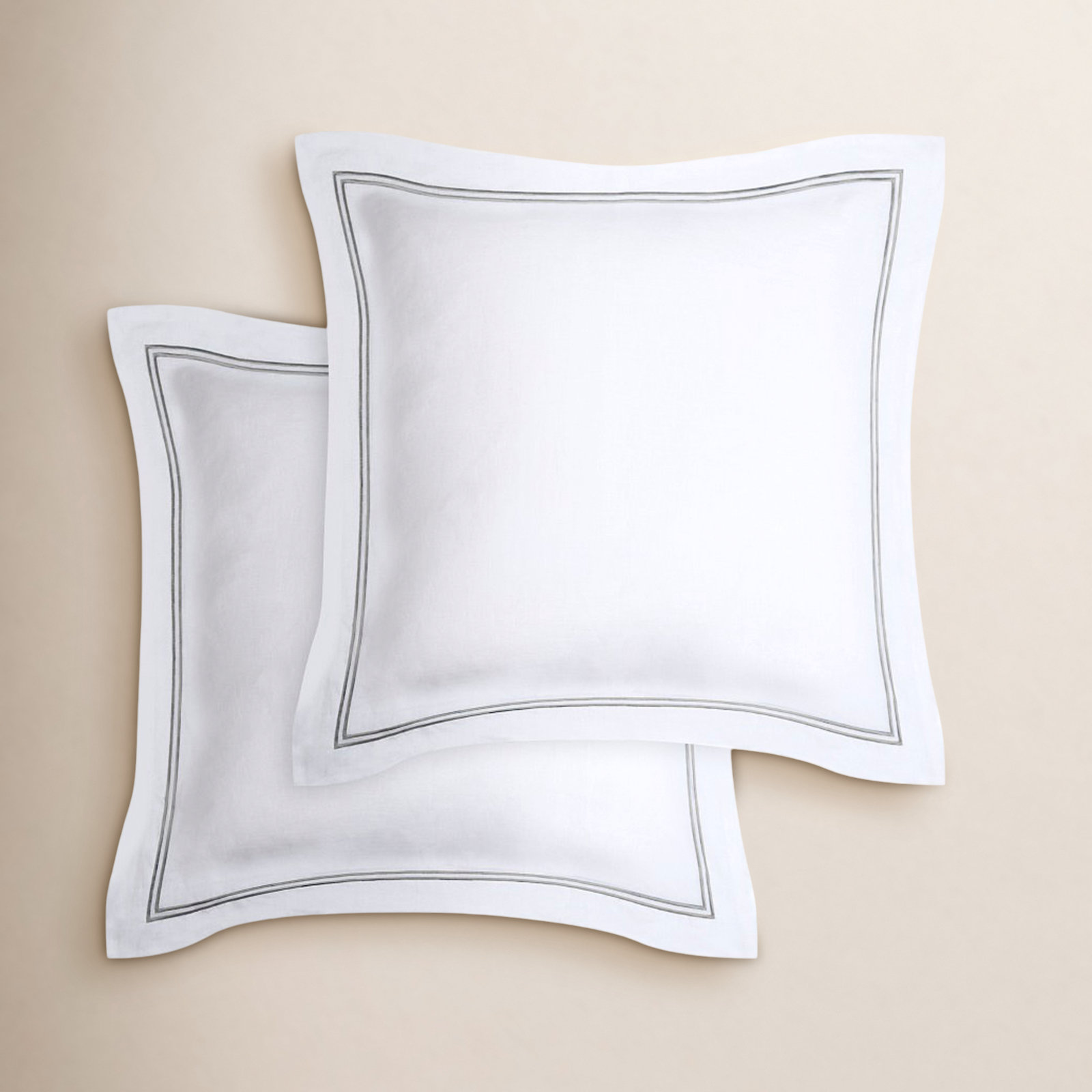 Baela Linen Shams, White/Silver Gray