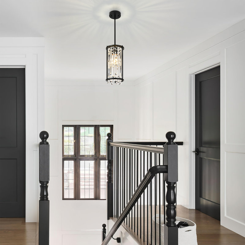 Luminaire suspendu en cristal 1 lumière pour îlot de cuisine Levona, Noir mat