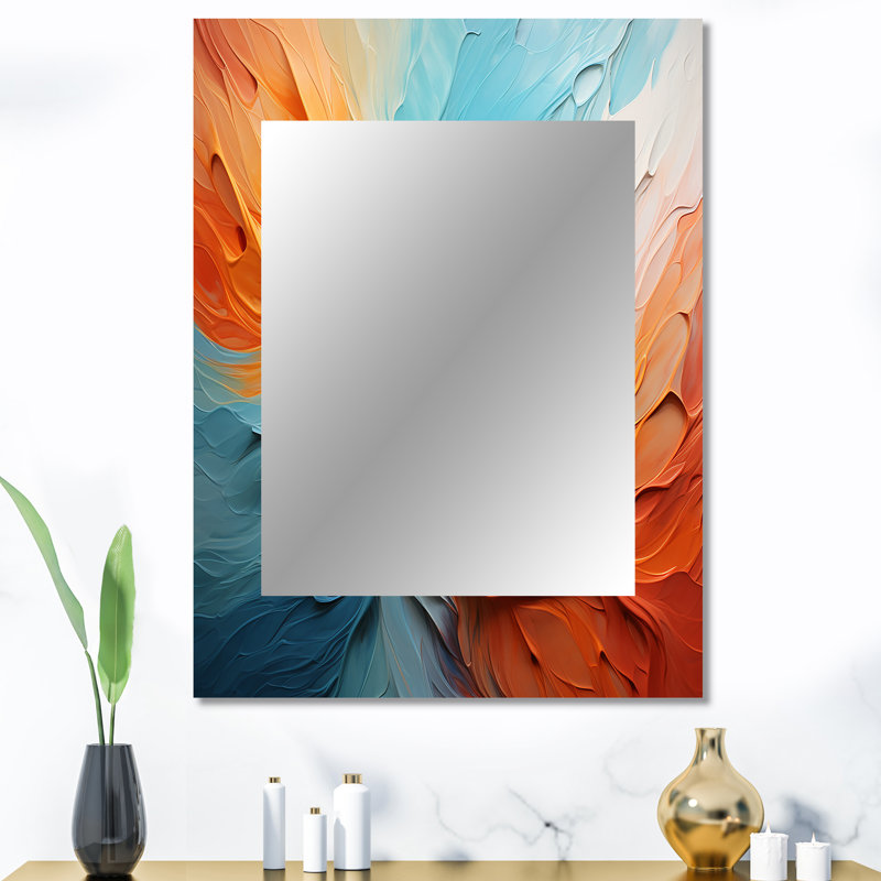 Teal Orange Bold Abstract Flow Collage I - miroir de barrage, miroir mural moderne unique, impression d'art en métal