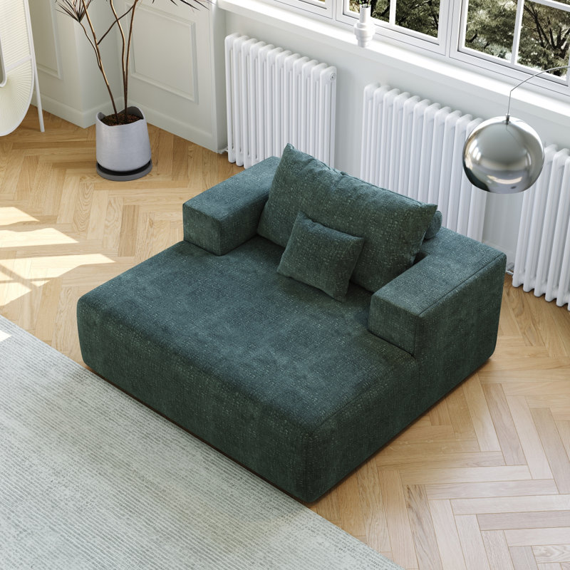 Méridienne moderne en chenille de 55 po d'épaisseur, sans assemblage requis, fauteuil-lit moelleux d'intérieur, Vert