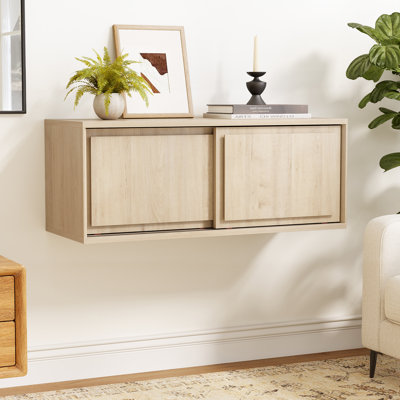 Floating TV Stand, Wall Mounted Cabinet With Sliding Doors For Living Room, Modern Handless Nightstands Bedside Table For Bedroom