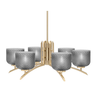 Lustre à 6 lumières Kurve présenté en finition nouvel âge avec verre texturé de 6 po