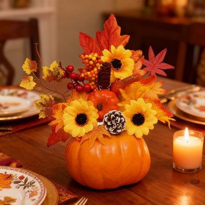 1 pièce ornement de bureau de citrouille de tournesol simulé, centres de table d'automne, décorations de table de l'Action de grâce, pour la décoration de table