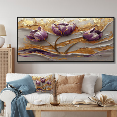 Marbré tulipes champ sur crème River I - tulipes, art mural sur toile