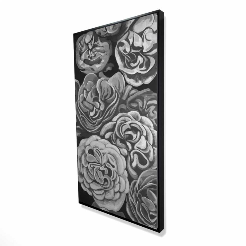 Grayscale Dahlias - Botanical White Framed Canvas Decor