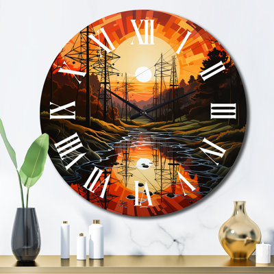 Lignes électriques à découpage silhouette IV - Horloge murale abstraite