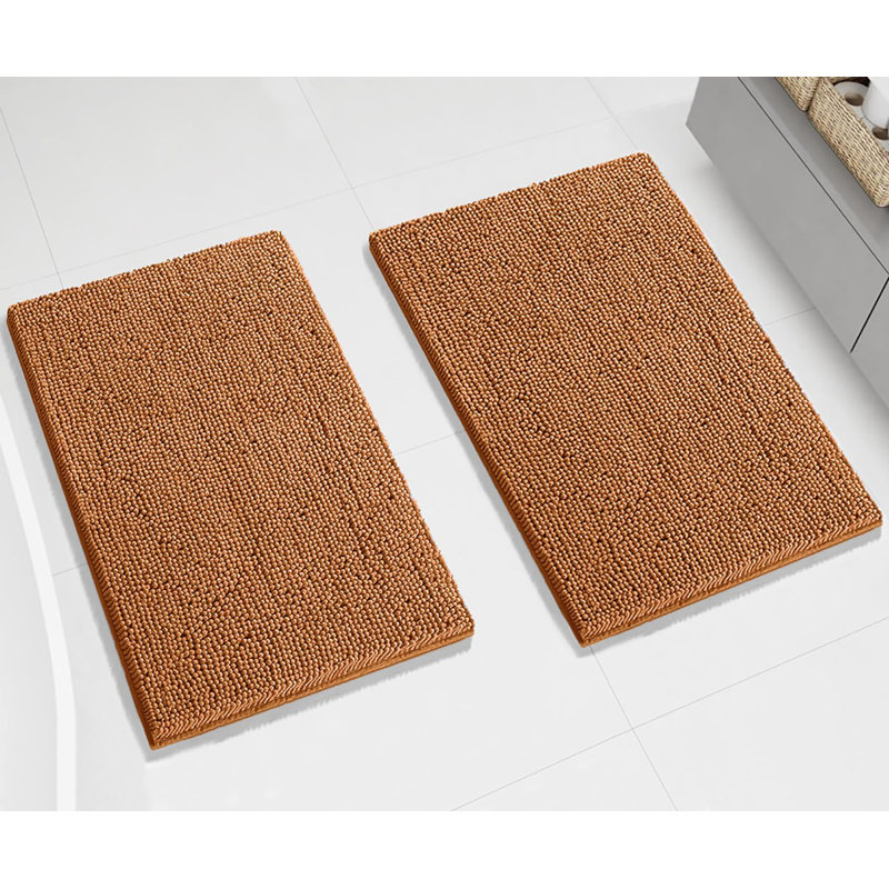 Ensemble de 2 tapis de salle de bain en chenille moelleux et moelleux orange