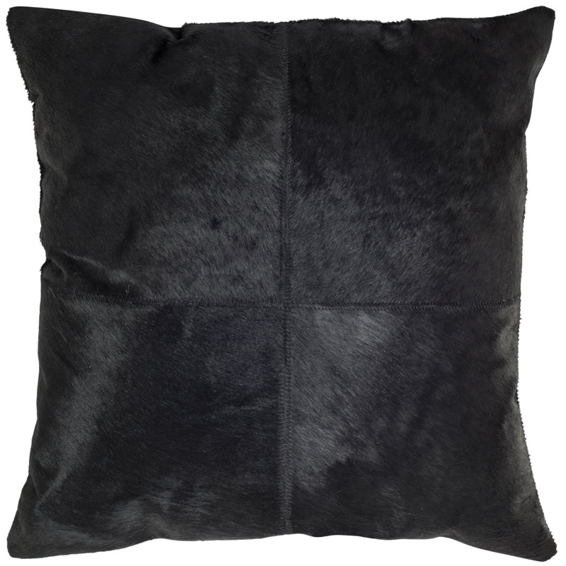 Black Cowhide and Suede Square Throw Pillow, 20"