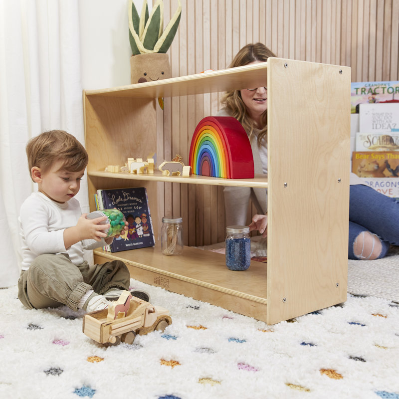 Natural Birch 2-Shelf Mobile Kids Storage Cabinet