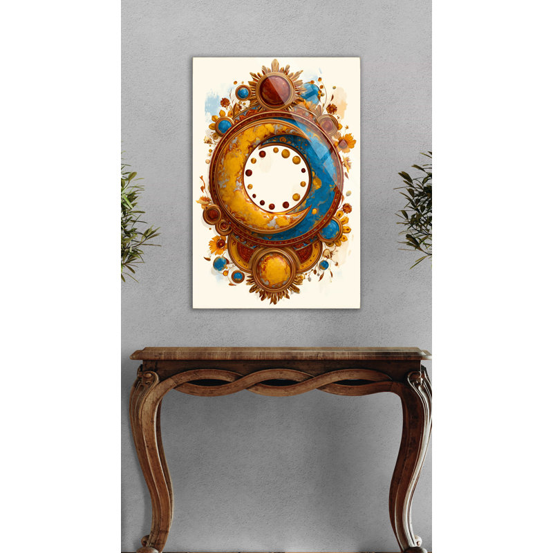 Art mural céleste en verre trempé soleil et lune, 29,5 po x 19,5 po