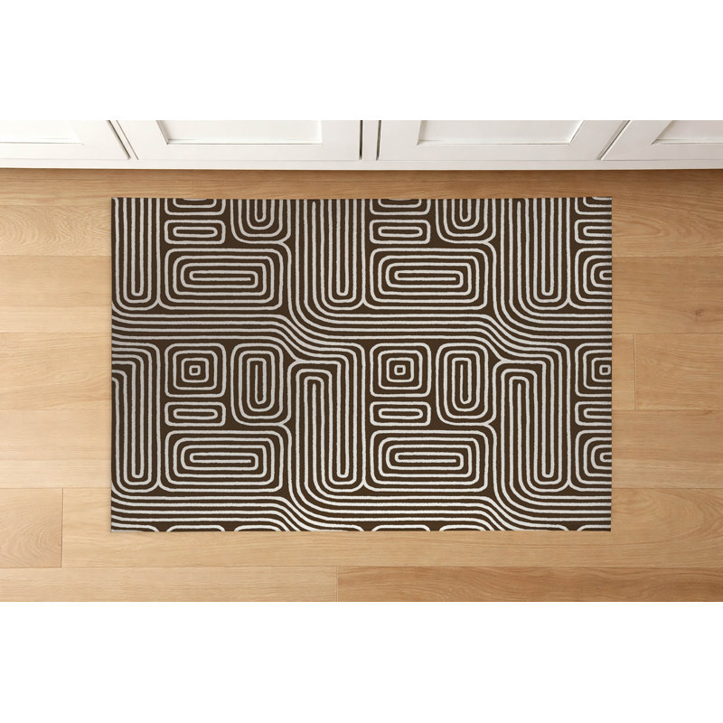 Timeless Walk Low Profile Kitchen Mat, Mocha Brown, Rectangle 5' x 7'