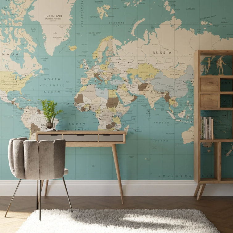 Art For the Home World Map Blue Print To Order Mural