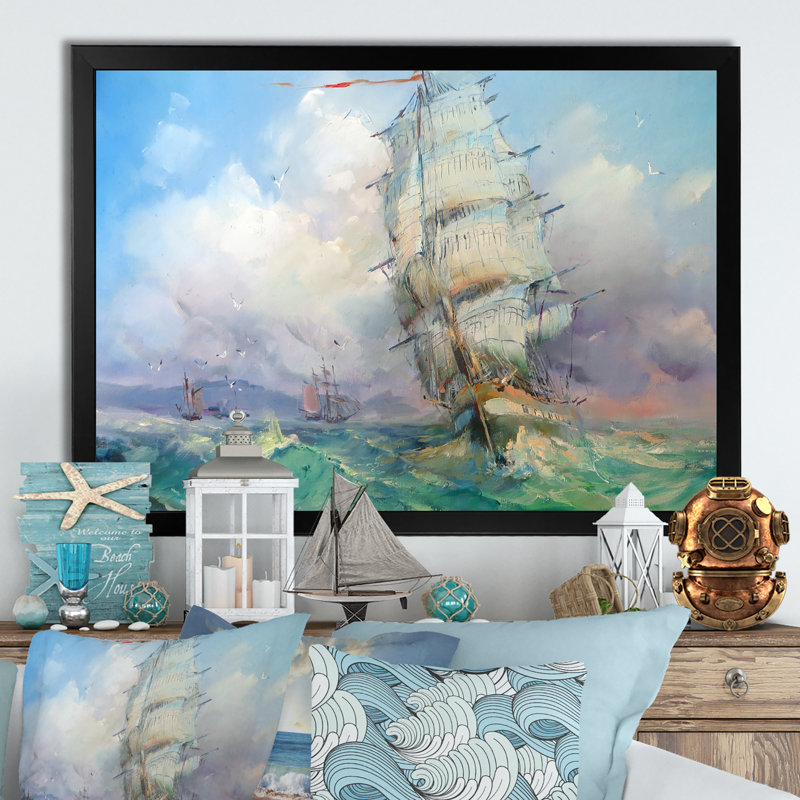 Bateau de guerre Old Bataille V - on, Toile avec cadre noir, H 24 po x l 36 po x P 1 po