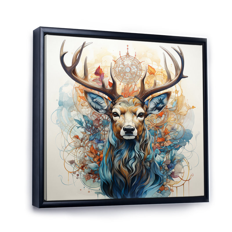 Deer Abstracted Antlers - Print, 24" H x 24" W, Black Floater Framed
