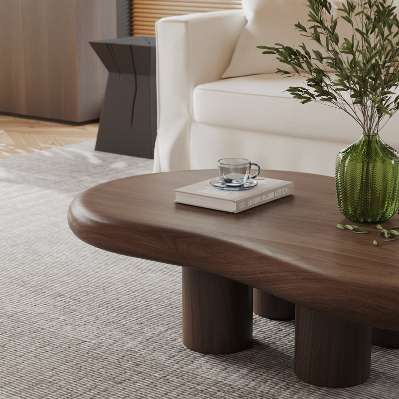 Babajide 48.4inch Cloud Shape Brown four leg Coffee Table, Solid Wood Coffee Table for Livingroom