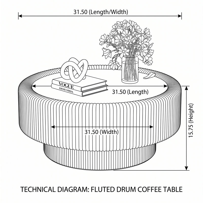 Table basse de rangement ronde cannelée de 31,5 pouces avec plateau en verre trempé et corps enveloppé de cuir de qualité supérieure, table centrale de salon à compartiment caché pour l'organisation du désordre, surface résistante aux égratignur