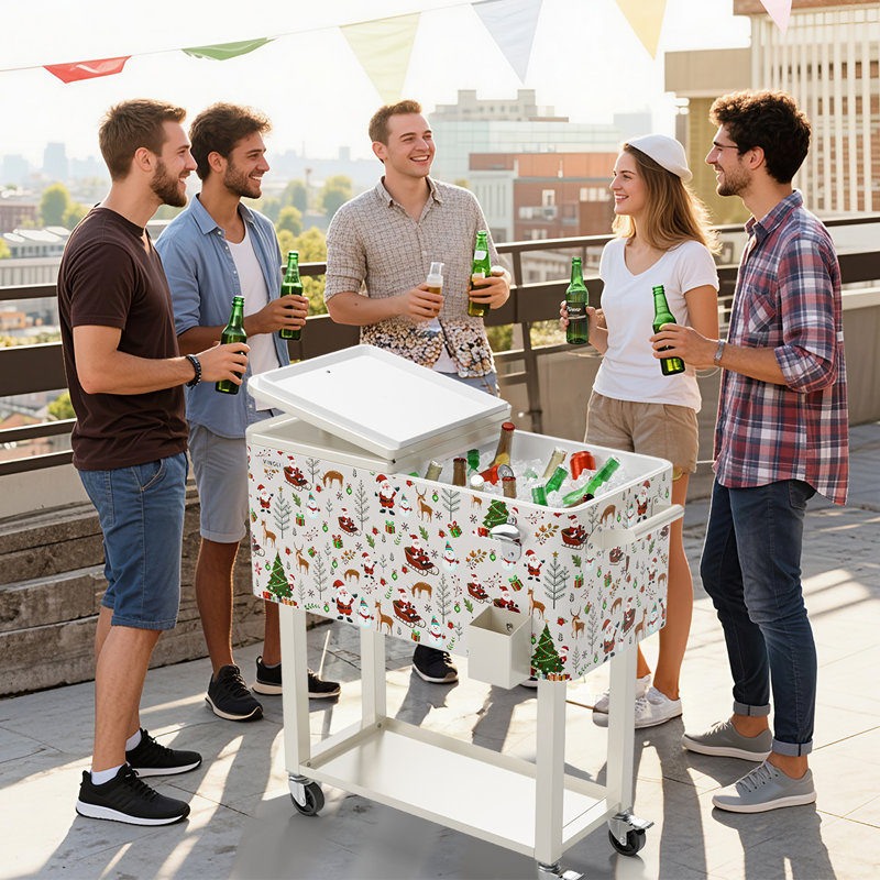 Winado Chariot de terrasse à roulettes rouge, Blanc laiteux