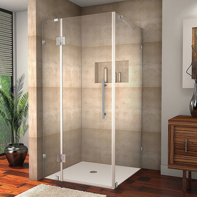 Avalux 35 in. W x 32 in. D x 72 in. H Frameless Shower Enclosure, Clear Glass, Stainless Steel