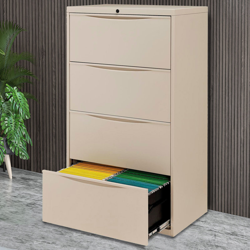 Putty Steel 4-Drawer Lockable Lateral File Cabinet