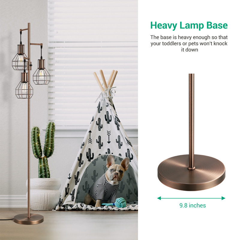 Zakaria 65'' Dimmable Tree Floor Lamp with 3 bulbs included, Antique Red Copper