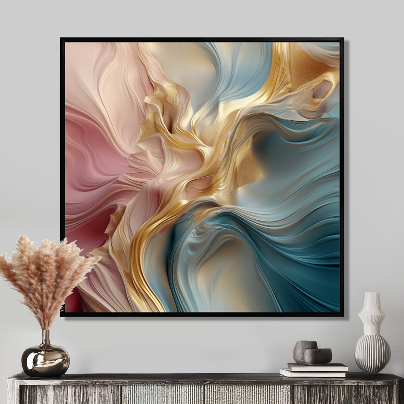 «Streams», art mural abstrait, Toile avec cadre flottant noir, H 36 po x l 36 po x P 1,5 po