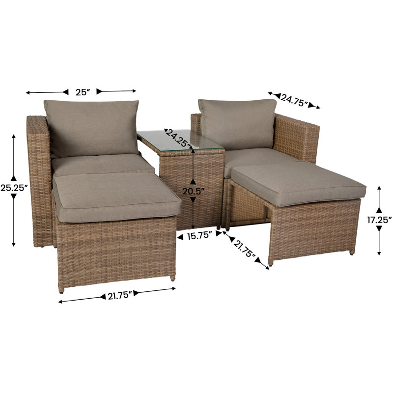 Indoor And Outdoor Modular Loveseat Sofa Set With Table And Ottomans, Brown