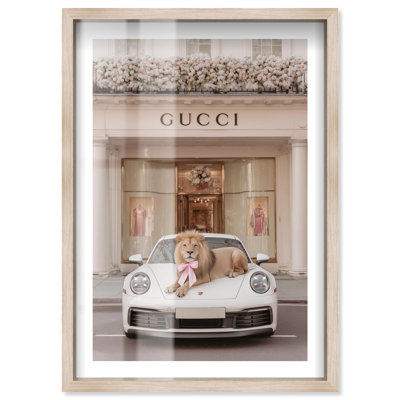 Dainty Lion at the Store Shadowbox Print Fashion Wall Decor by Notoriart, Blonde Frame, 16 x 24
