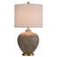 Lampe de table texturée Sienna - Sauge délavée et grès brun clair - Abat-jour blanc