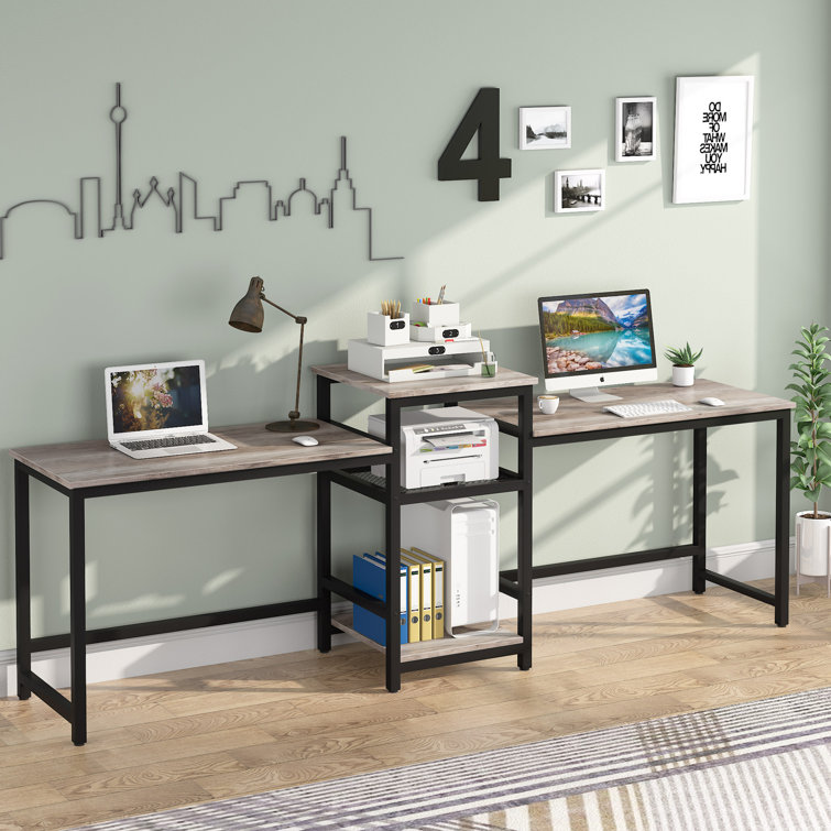 2 Person Desk, Large Double Computer Desk with Hutch & Storage Shelves,  Extra Long Desk Writing Study Table Double Workstation Home Office Desk for  Two People