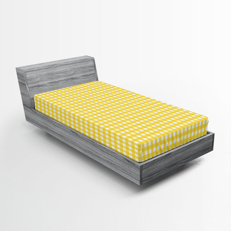 Drap-housse orange Ambesonne, Drap-housse de taille simple, Jaune / blanc à carreaux