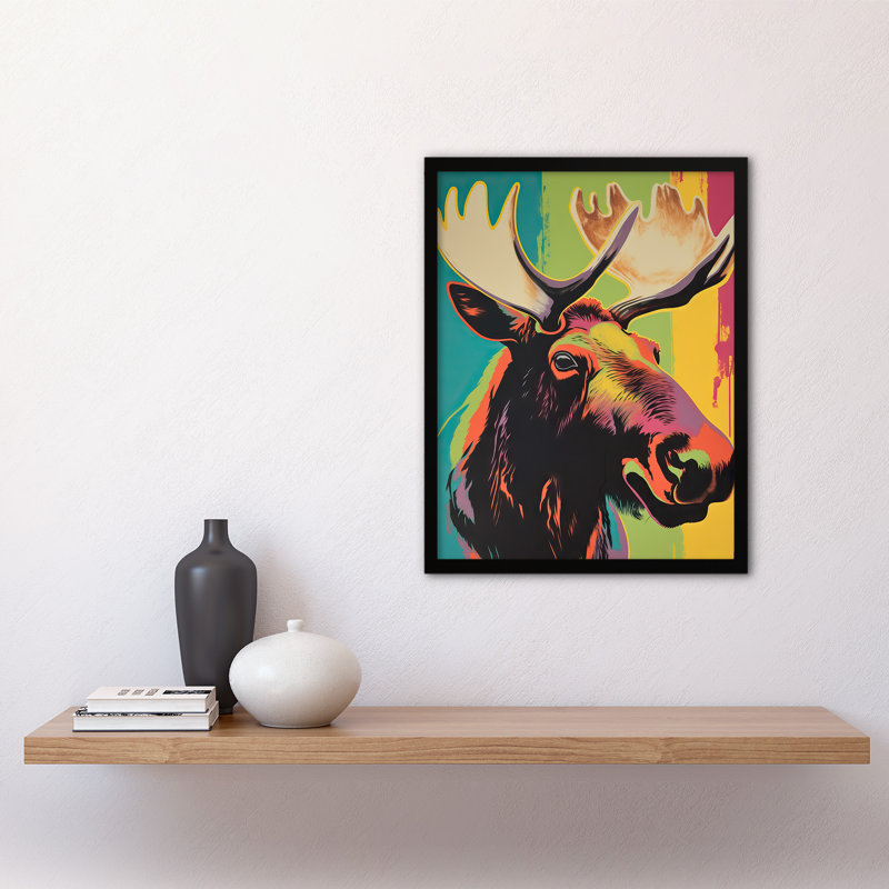 Mesude Canadian Moose Psychedelic Animal Portrait Vibrant Bright - Single Picture Frame Print