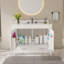 Ensemble de meuble-lavabo moderne 43 po avec plateau en fritté blanc Carrara, armoire de salle de bain multifonctionnelle avec portes et tiroir, structure solide et panneau de fibres à densité moyenne (trois trous de robinet)