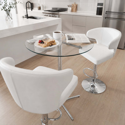 Modern 3-Piece Bar Table Set with 2 Swivel Stools, 36" Tempered Glass Pub Table & Adjustable Faux Leather Barstools, 300 lbs Capacity Chrome Bistro Furniture Set for Kitchen, Living Room