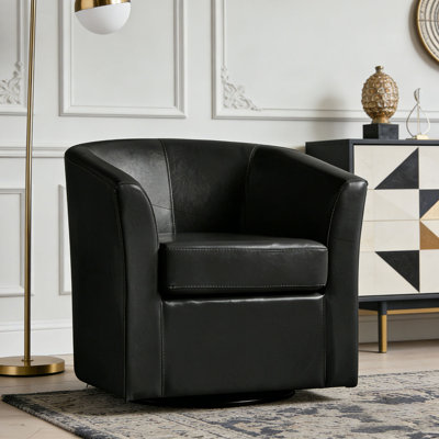 Faux Leather Swivel Barrel Chair